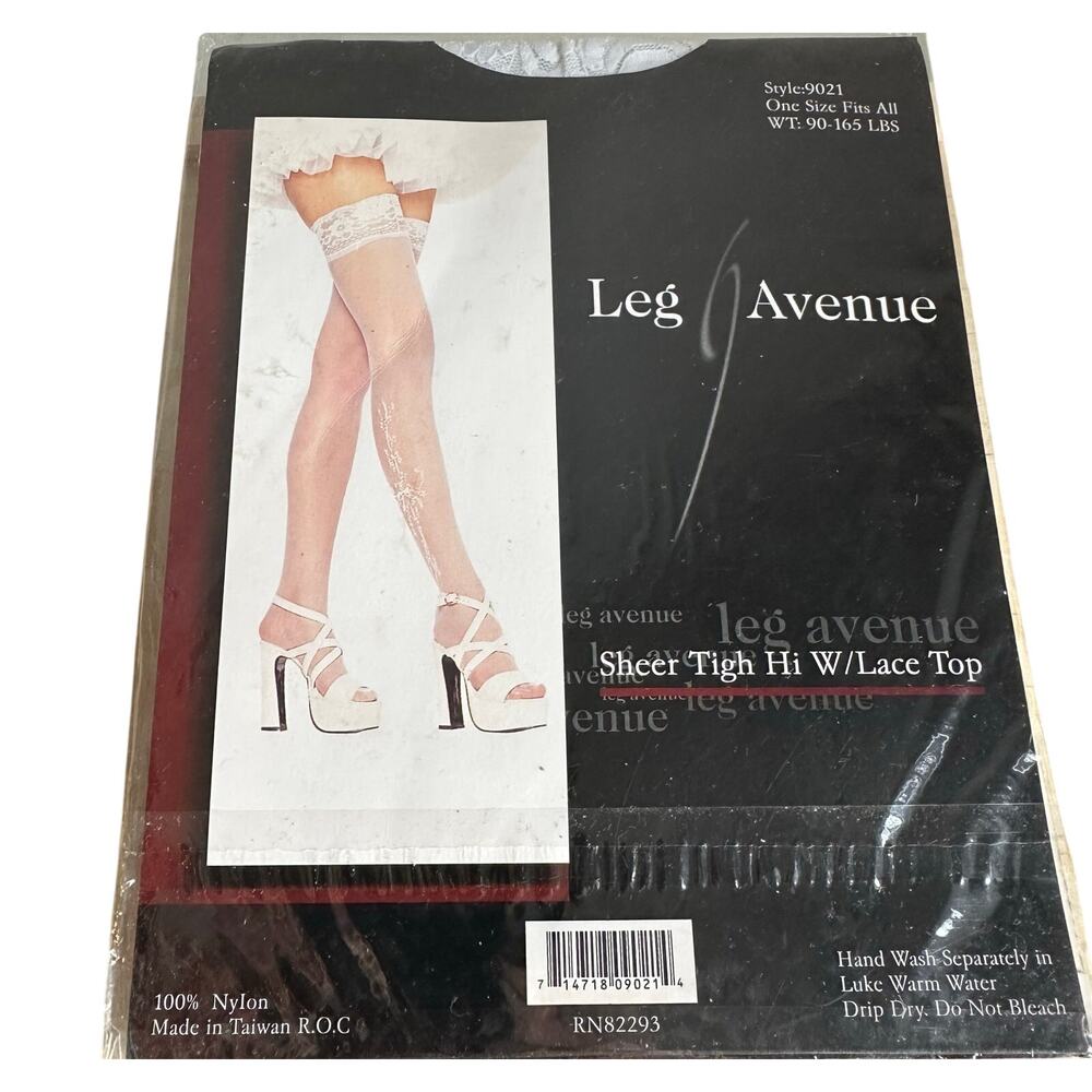 Vintage Leg Avenue White Lace Top Thigh High Stockings 9021